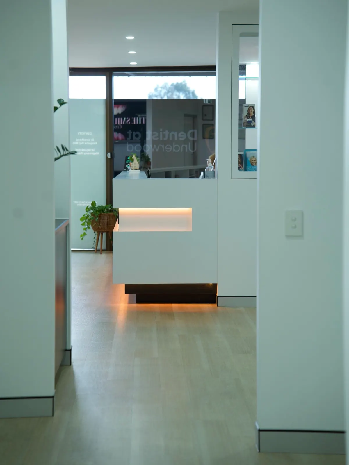 Looking down the clinic hallway towards reception